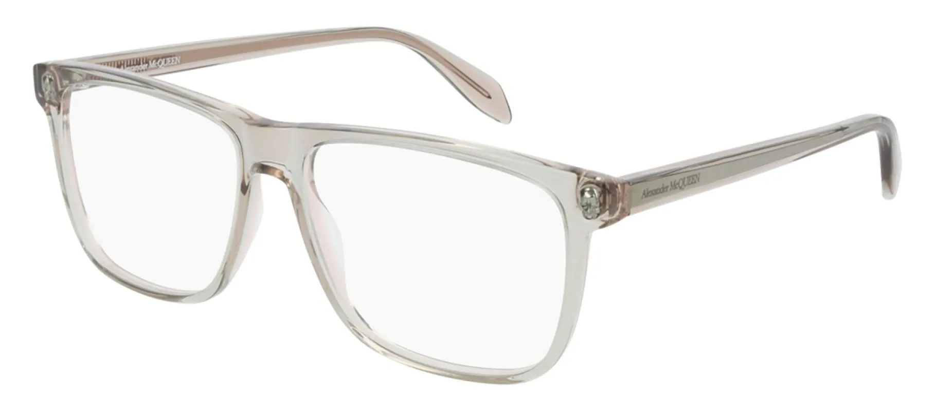 Alexander McQueen AM 0247O 003 Rectangle Acetate Clear Eyeglasses with Demo Lens made by Gaffos