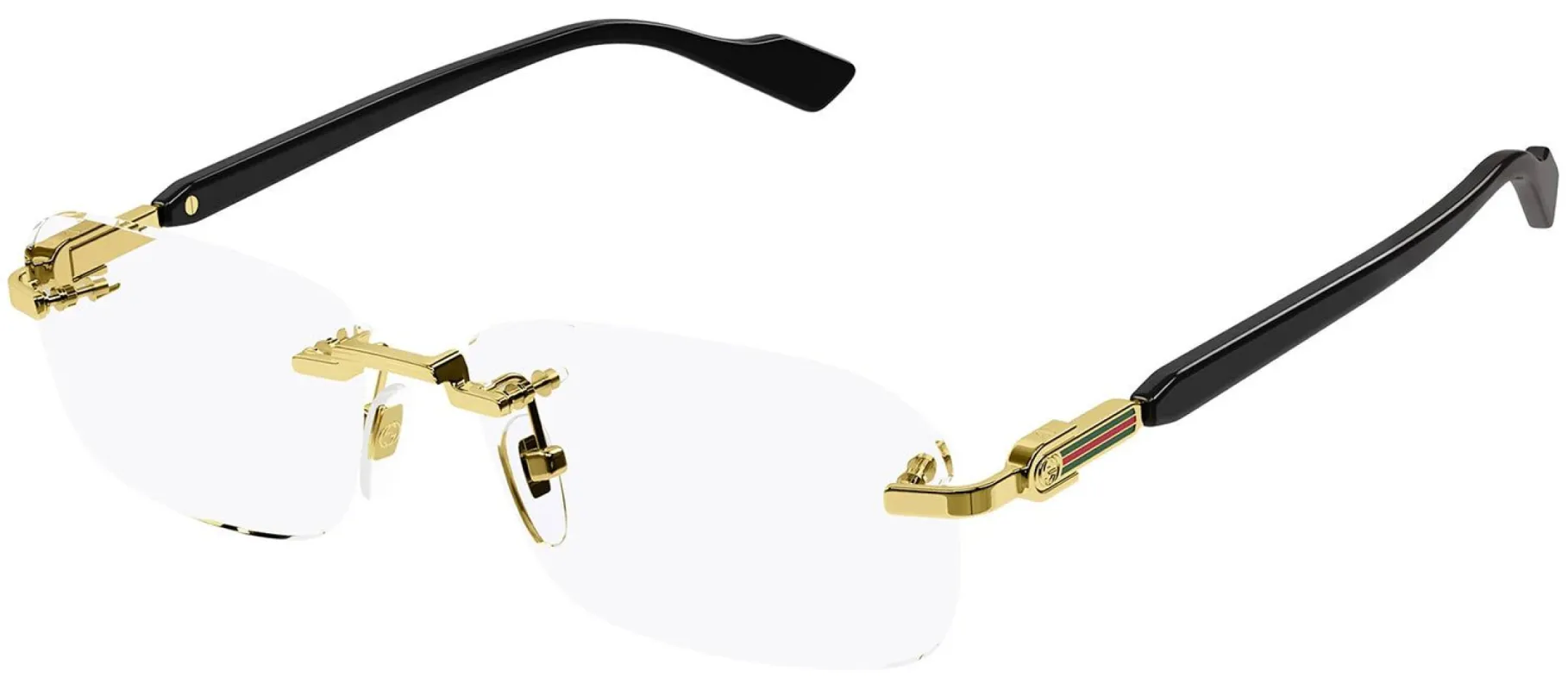 Gucci GG 1221O 001 Rimless Metal Gold Eyeglasses with Logo Stamped Demo Lenses sold by Gaffos