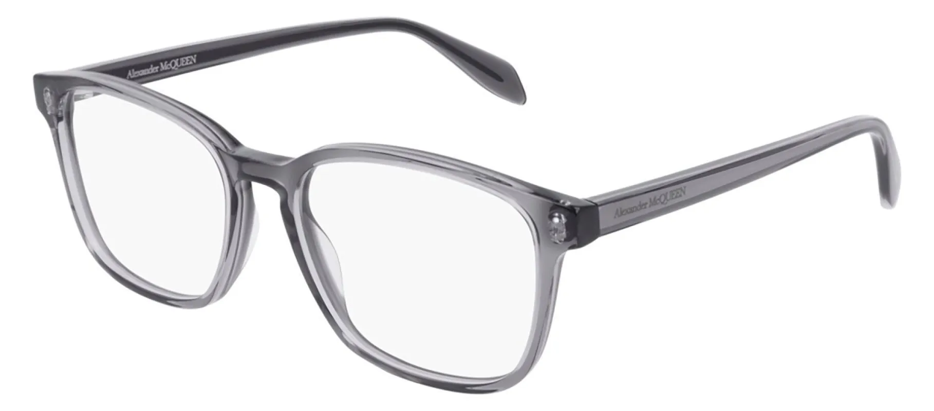 Alexander McQueen AM 0244O 001 Square Acetate Grey Eyeglasses with Demo Lens made by Gaffos
