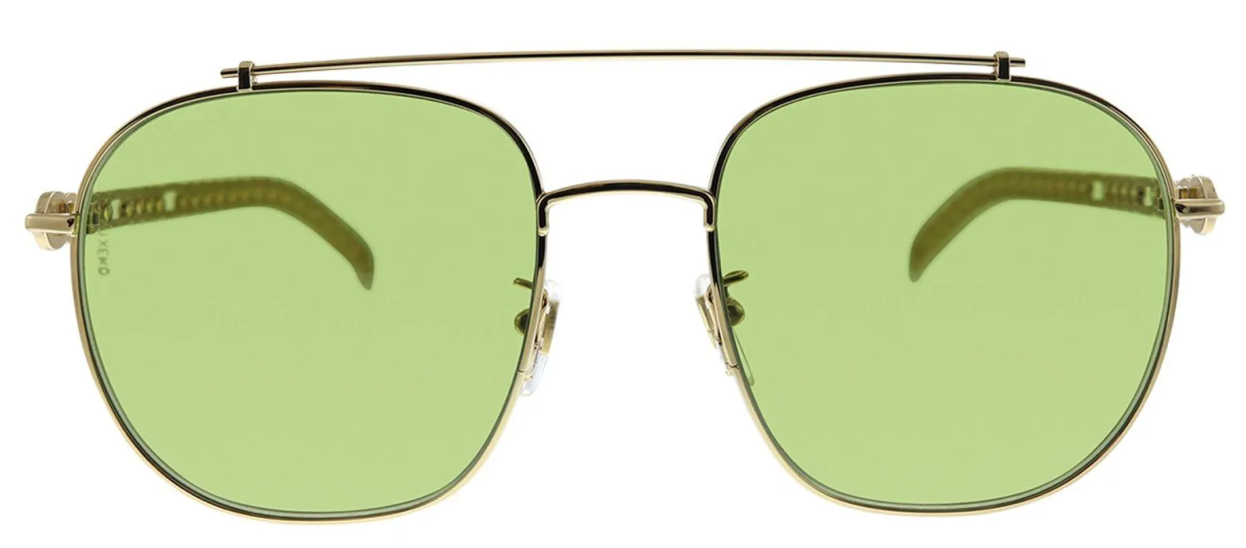 Gucci GG 0727S 003 Square Metal Gold Sunglasses with Green Lens sold by Gaffos
