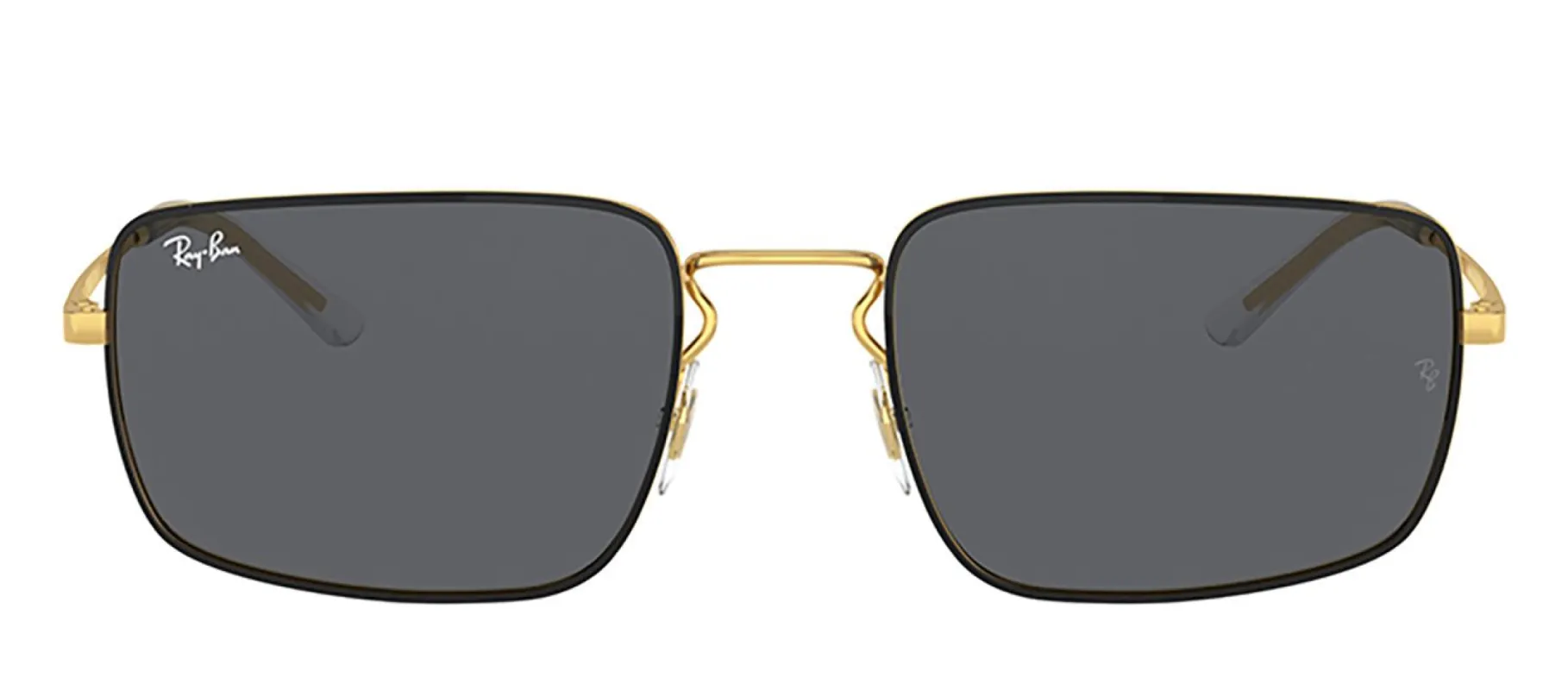 Ray-Ban RB 3669 905487 Rectangle Metal Polished Black On Gold Sunglasses with Grey Lens sold by Gaffos