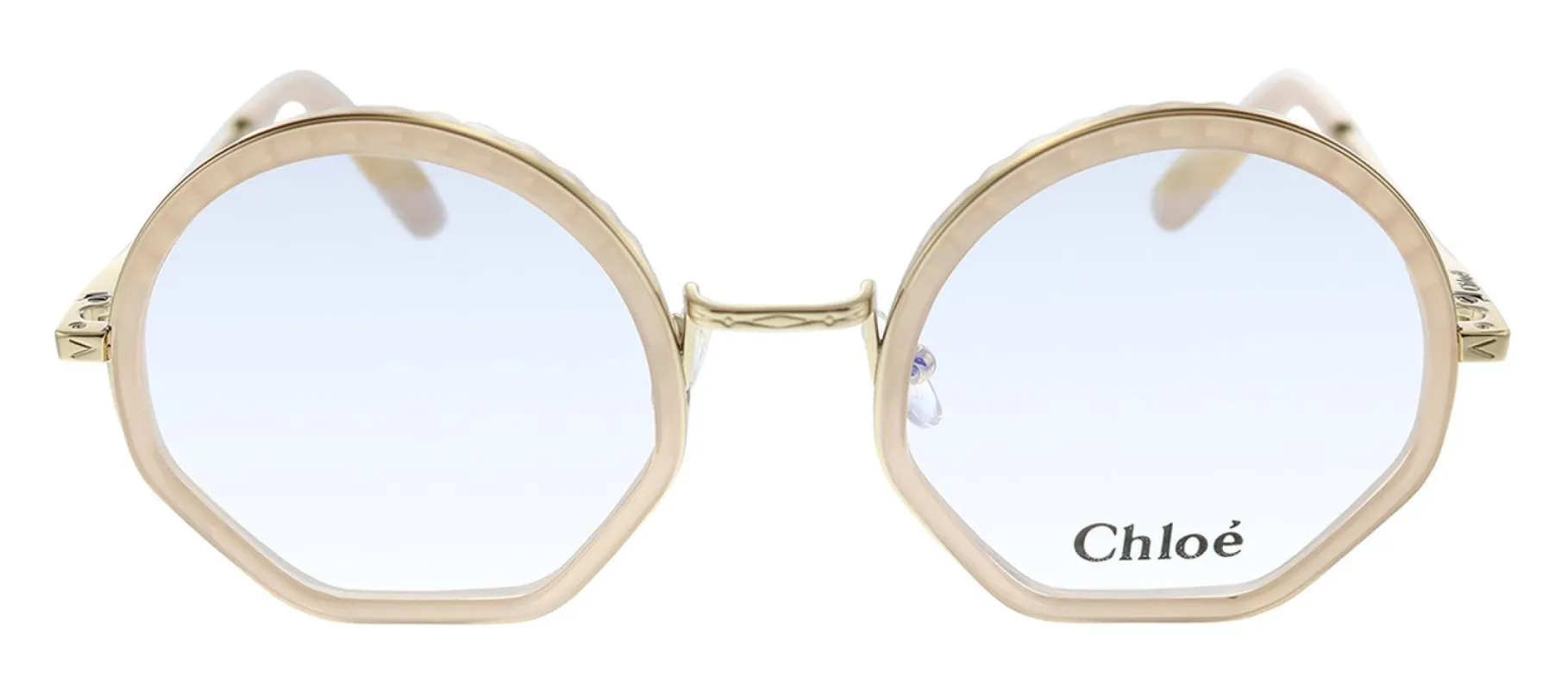 Chloe CE 2143 601 Geometric Metal Pink Eyeglasses with Logo Stamped Demo Lenses made by Gaffos