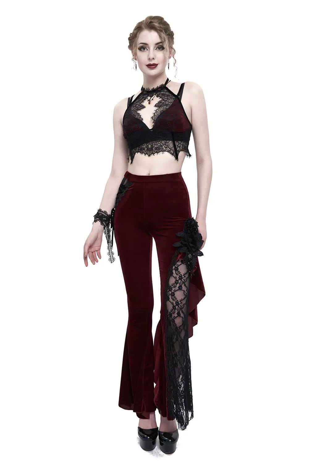 Red Wine Velvet Bell Bottoms sold by Vampire Freaks product image thumbnail 2