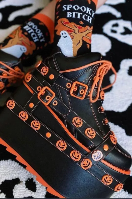 Qozmo BNDG Jackolantern Platforms [BLACK/ORANGE] sold by Vampire Freaks
