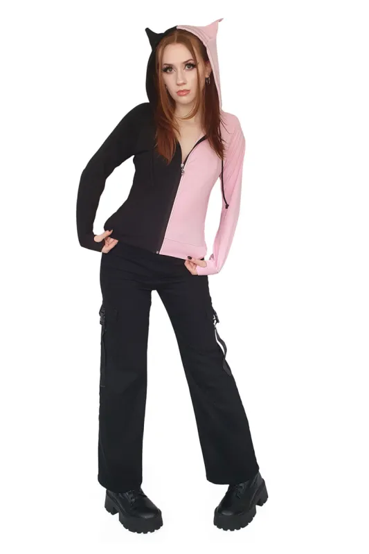 Yuri Half and Half Hoodie [BLACK/PINK] sold by Vampire Freaks