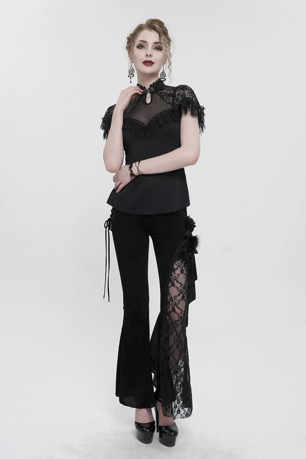 Velvet Vampire Goth Lace Flare Pants sold by Vampire Freaks product image thumbnail 4