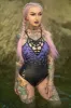 Bats in Purple Sky One Piece Swimsuit [BLACK/PURPLE] sold by Vampire Freaks