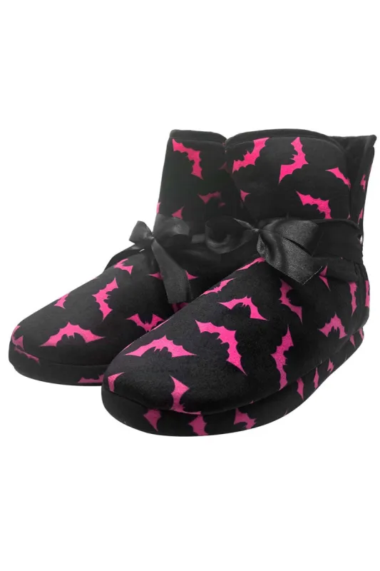 Luna Bats Slipper Boots [BLACK/PINK] sold by Vampire Freaks