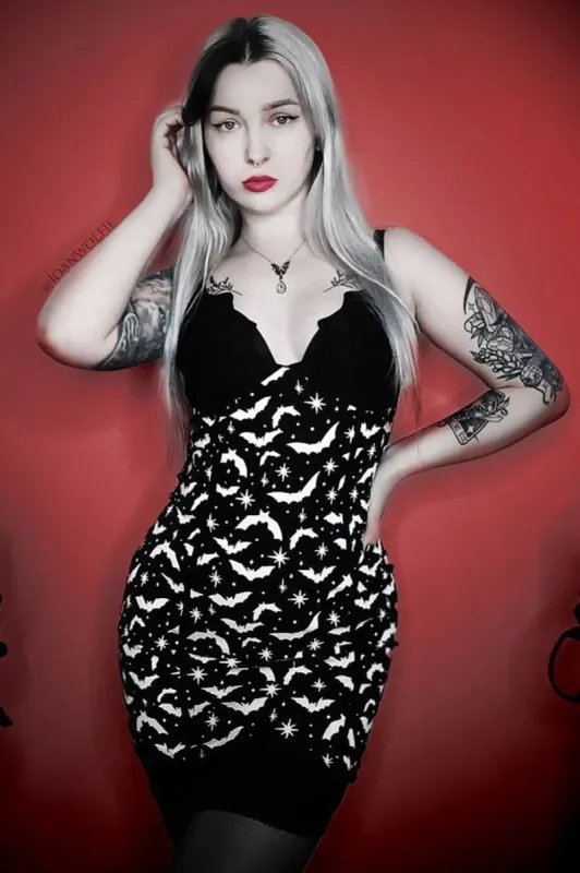 Gothic Bats and Stars Bat Cup Dress sold by Vampire Freaks