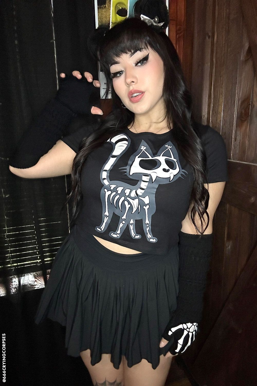 Skelekitty Crop Top sold by Vampire Freaks product image thumbnail 3