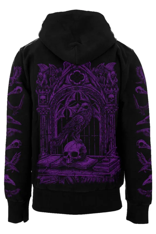 Quoth the Raven Hoodie [PURPLE] [Zipper or Pullover] sold by Vampire Freaks