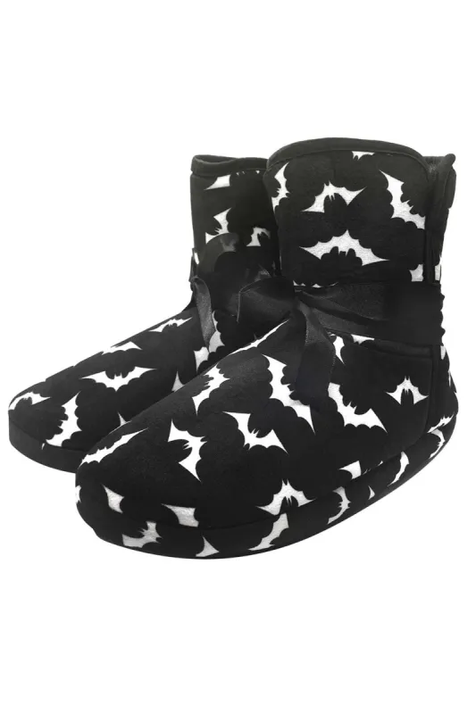 Luna Bats Slipper Boots [BLACK/WHITE] sold by Vampire Freaks