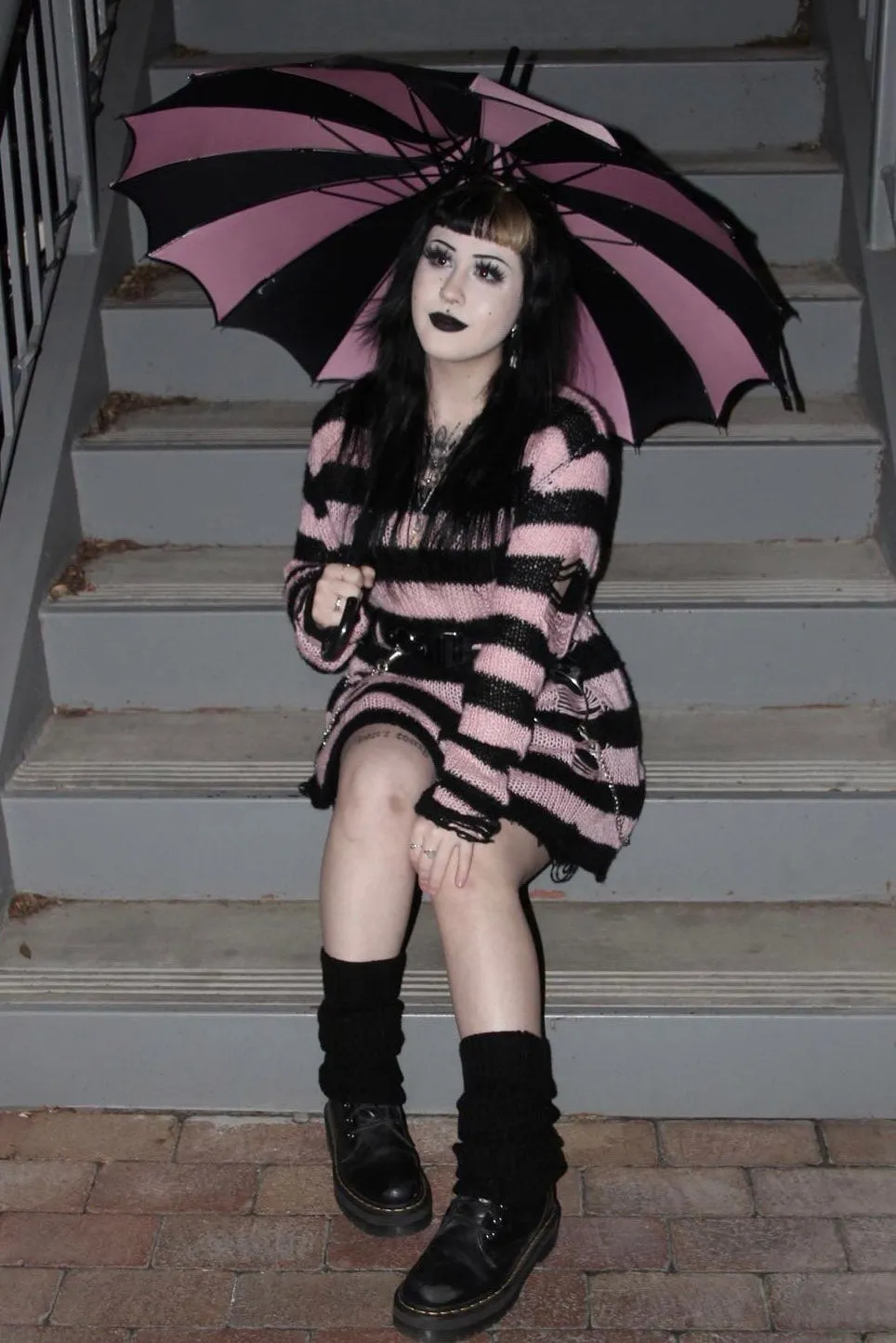 Pastel Pink/Black Striped Distressed Sweater sold by Vampire Freaks product image thumbnail 3