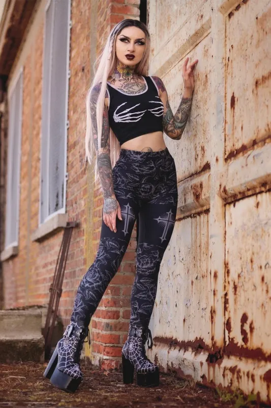 Classic Goth Rose Cross High Waist Leggings sold by Vampire Freaks