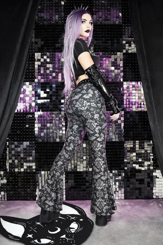 Victorian Damask Bat Hellz Bellz Bell Bottoms sold by Vampire Freaks