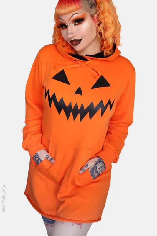 Haunted Hollows Oversized Hoodie Dress [ORANGE] sold by Vampire Freaks