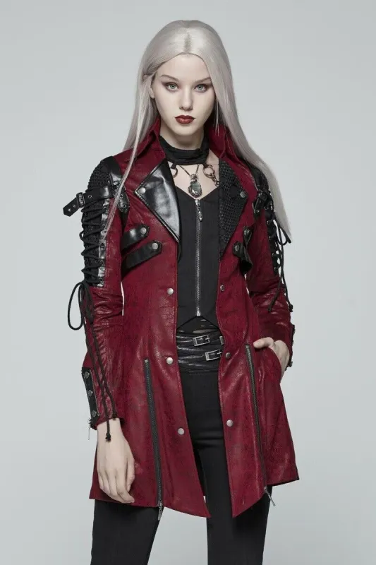 Vampiren Cyber Goth Leather Coat [BLOOD RED] sold by Vampire Freaks
