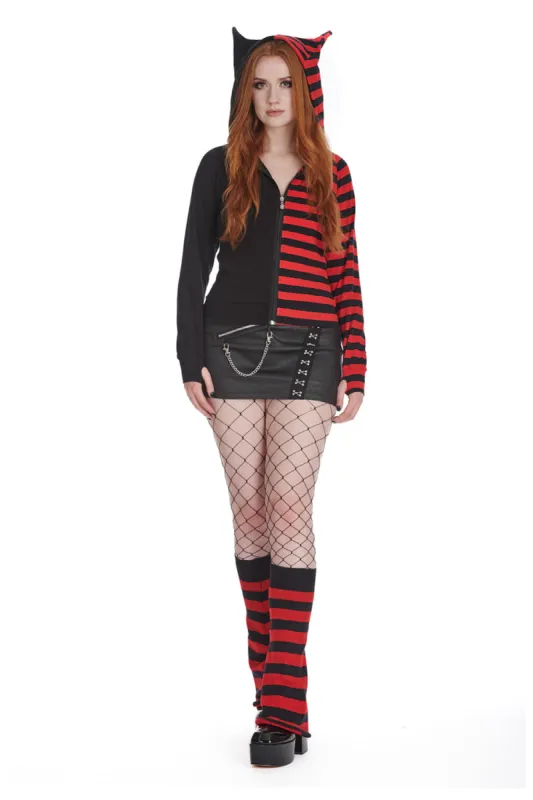 Shiori Half and Half Zippered Hoodie [BLACK/RED] sold by Vampire Freaks