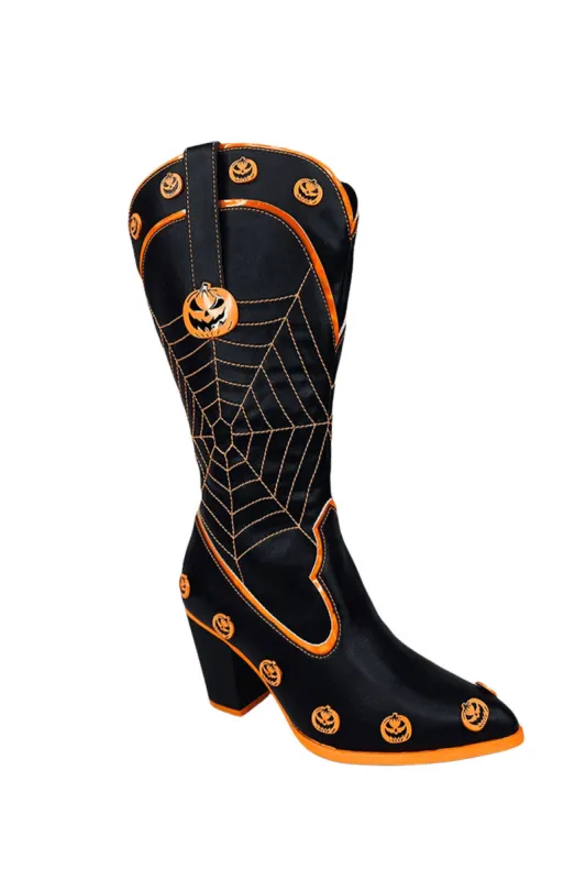 Space Cowgirl JackOLantern Boots [BLACK/ORANGE] sold by Vampire Freaks