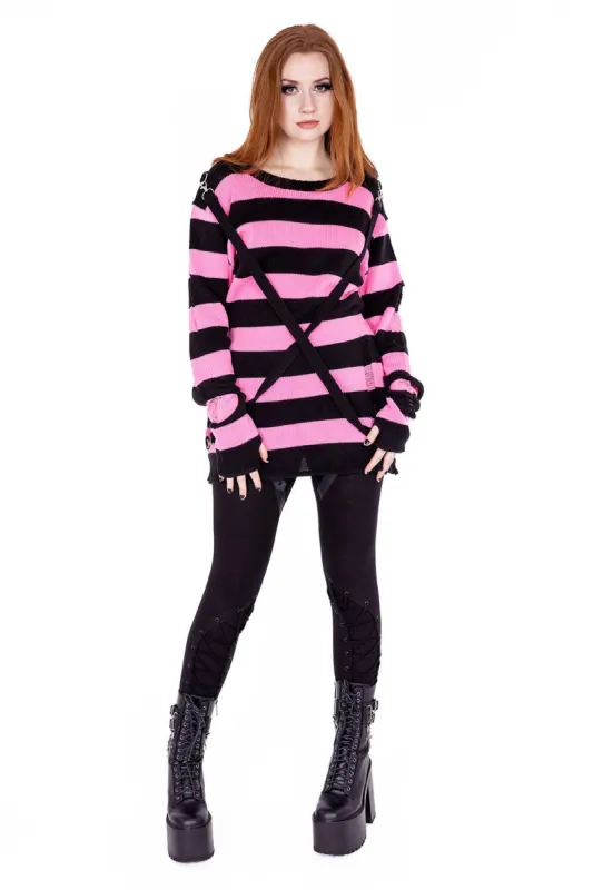 Oriana Jumper Sweater [BLACK/PASTEL PINK] sold by Vampire Freaks