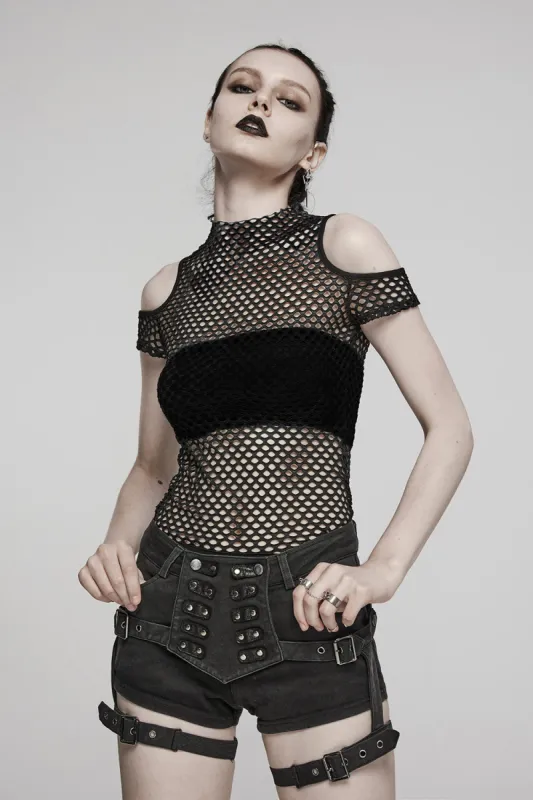 Bitten Cold Shoulder Fishnet Top sold by Vampire Freaks