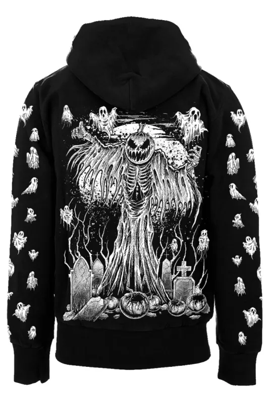 Pumpkin Reaper Hoodie [Ghost Sleeves] [Zipper or Pullover] sold by Vampire Freaks