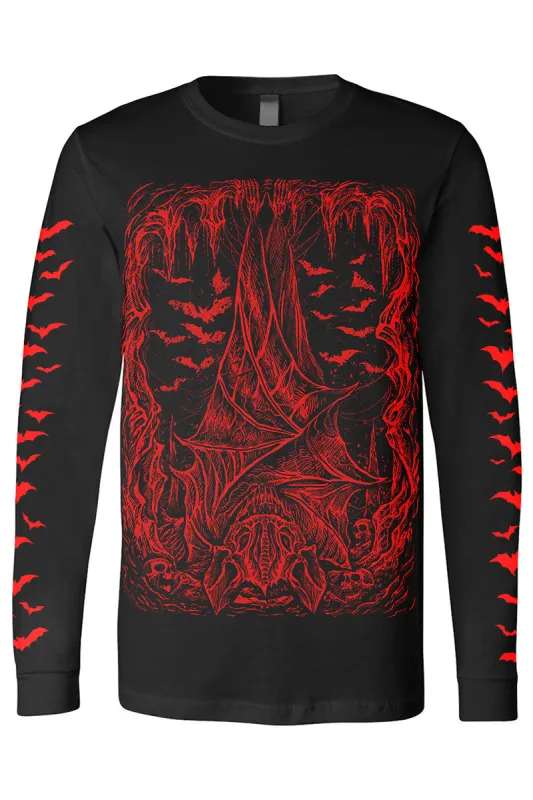 Bat Cave T-shirt [BLOOD RED] sold by Vampire Freaks