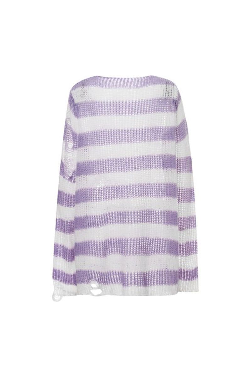 Lilac/White Striped Distressed Sweater sold by Vampire Freaks product image thumbnail 4