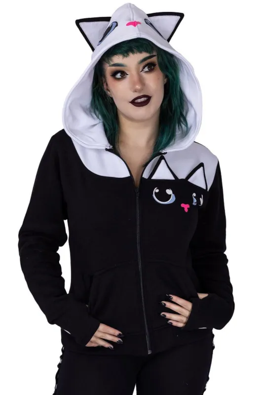 Kitty Hoodie [BLACK/WHITE] sold by Vampire Freaks