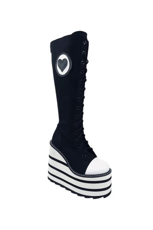 Detention Heart Platform Boots [BLACK/WHITE] sold by Vampire Freaks