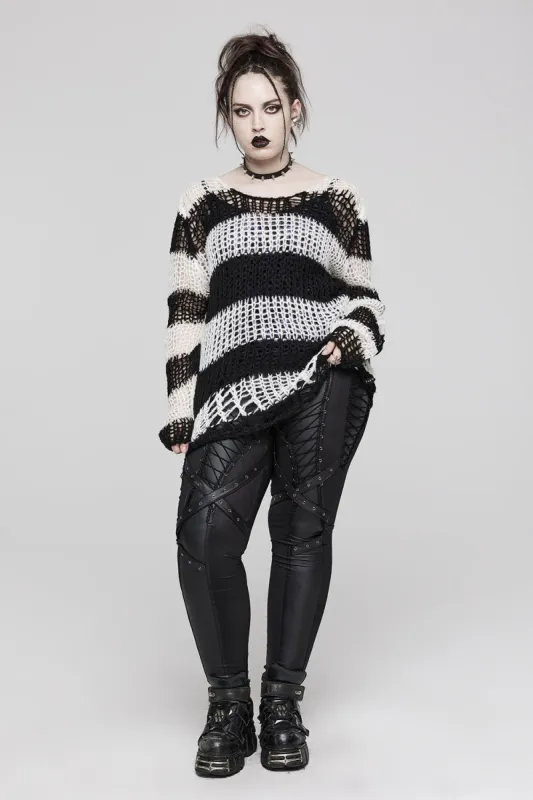Grunge Gloom Striped Sweater [BLACK/WHITE] sold by Vampire Freaks