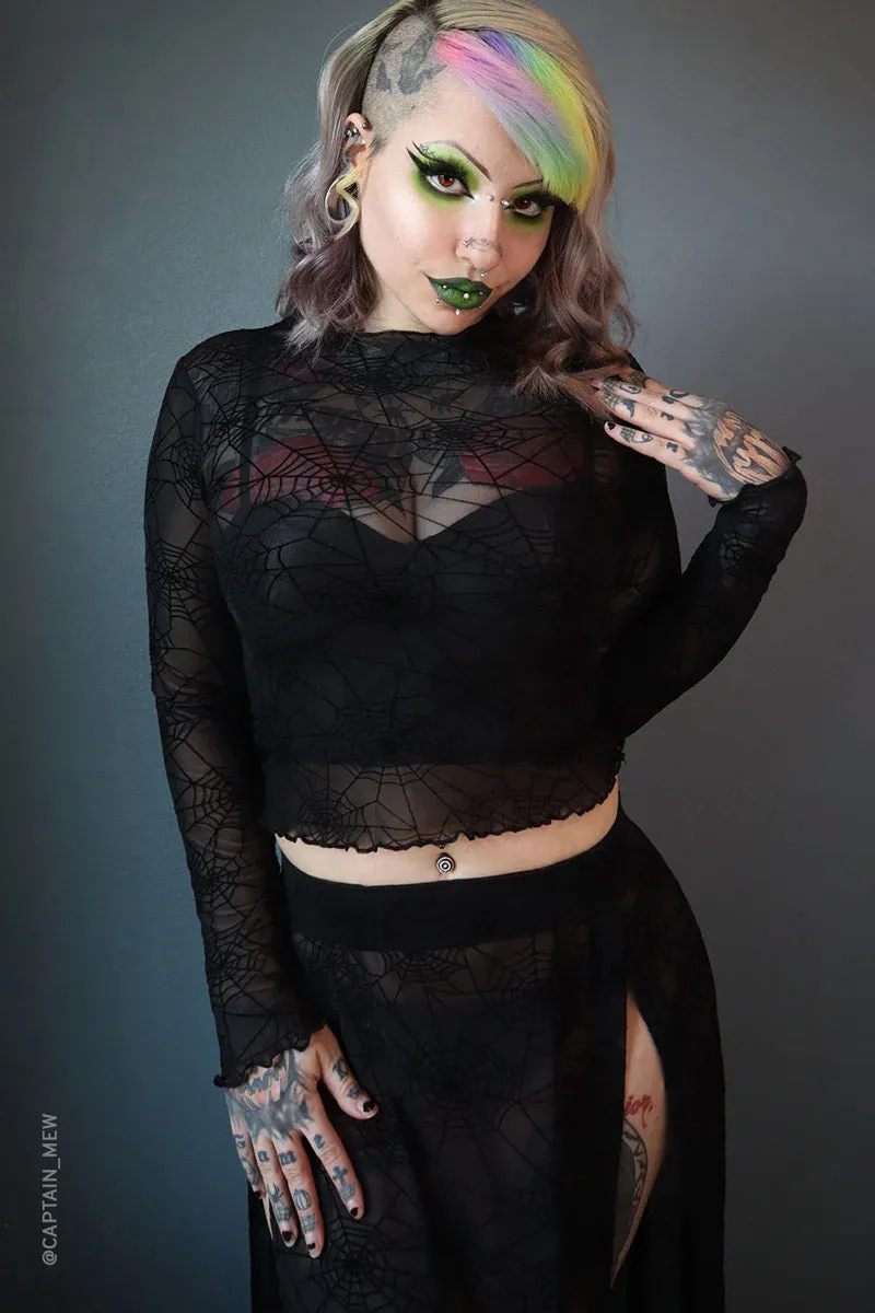 Spider Web Mesh Long Sleeve Crop Top sold by Vampire Freaks product image thumbnail 2