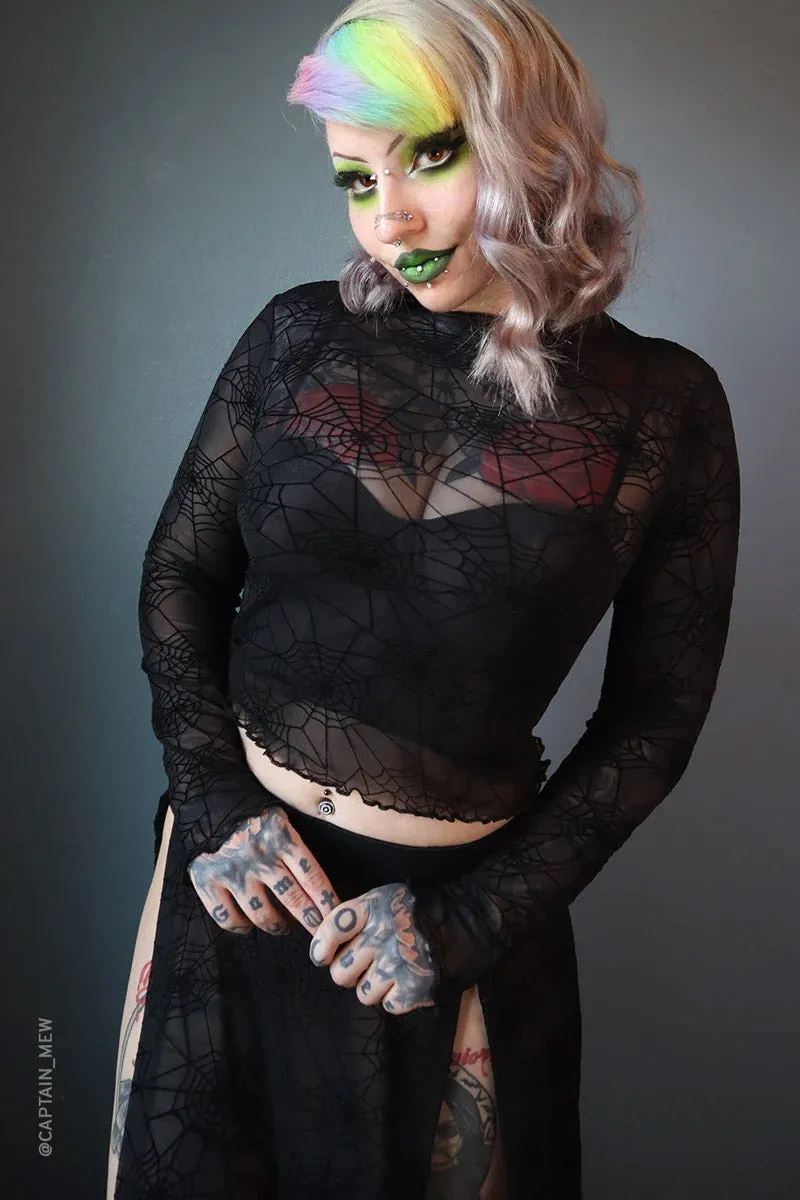 Spider Web Mesh Long Sleeve Crop Top sold by Vampire Freaks product image thumbnail 3