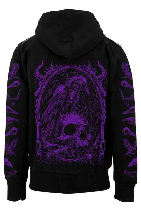 Death Raven Hoodie w/ Crow Sleeves [PURPLE] [Zipper or Pullover] sold by Vampire Freaks