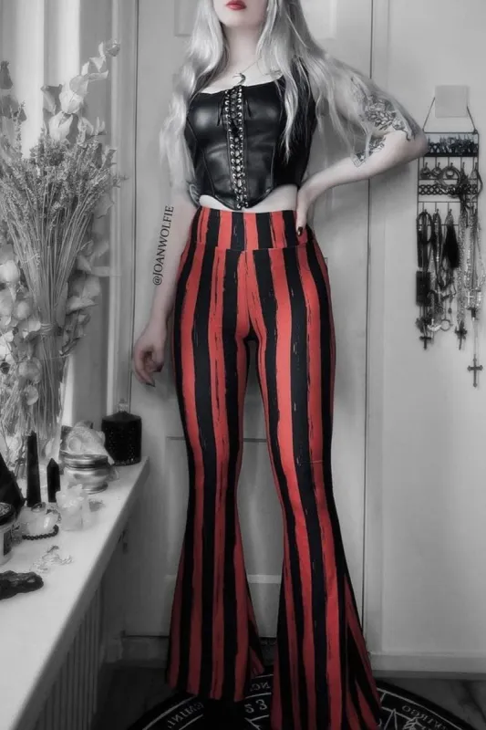 Red and Black Striped Hellz Bellz Flares [BLACK/RED] sold by Vampire Freaks