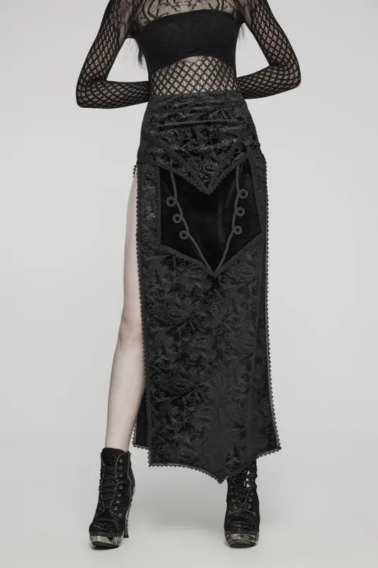Vlad Velvet Leg Slit Skirt sold by Vampire Freaks