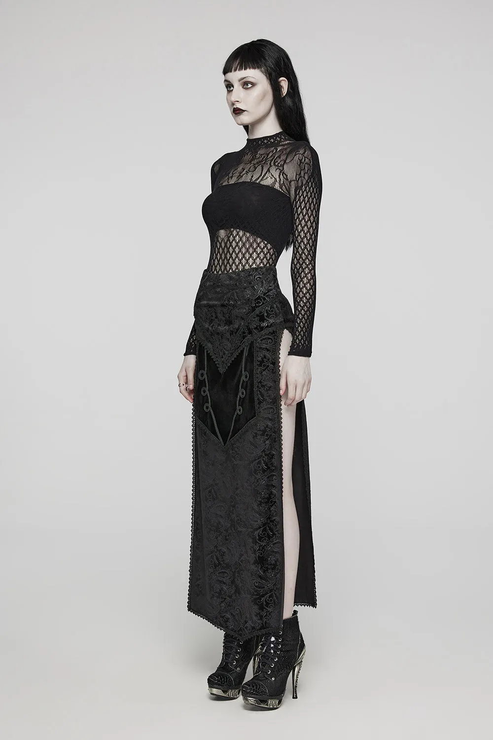 Vlad Velvet Leg Slit Skirt sold by Vampire Freaks product image thumbnail 3