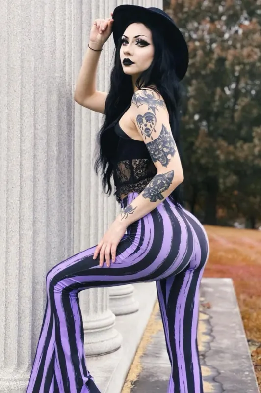 Purple and Black Striped Hellz Bellz Flares [BLACK/PURPLE] sold by Vampire Freaks