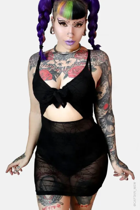 Spiderweb Mesh Front Tie Dress sold by Vampire Freaks