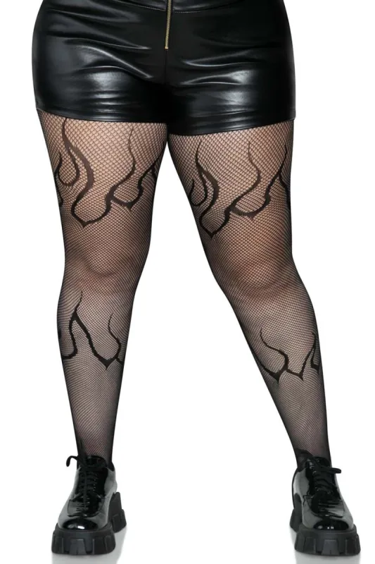 Flame Net Tights [Plus Size] [Black] sold by Vampire Freaks