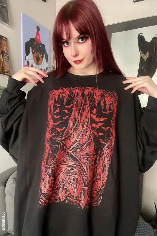 Bat Cave Sweatshirt [BLOOD RED] sold by Vampire Freaks