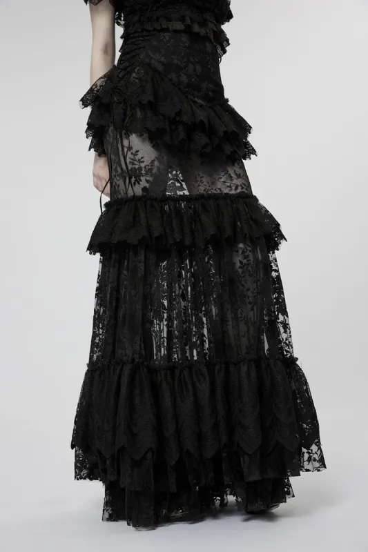 Ghostlore Lace Maxi Skirt [BLACK] sold by Vampire Freaks