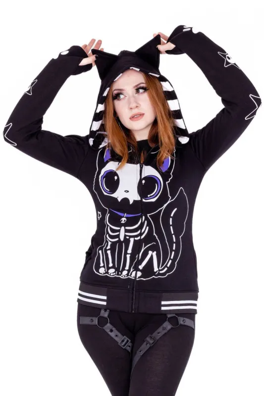 Skeleton Cat Hoodie [BLACK] sold by Vampire Freaks