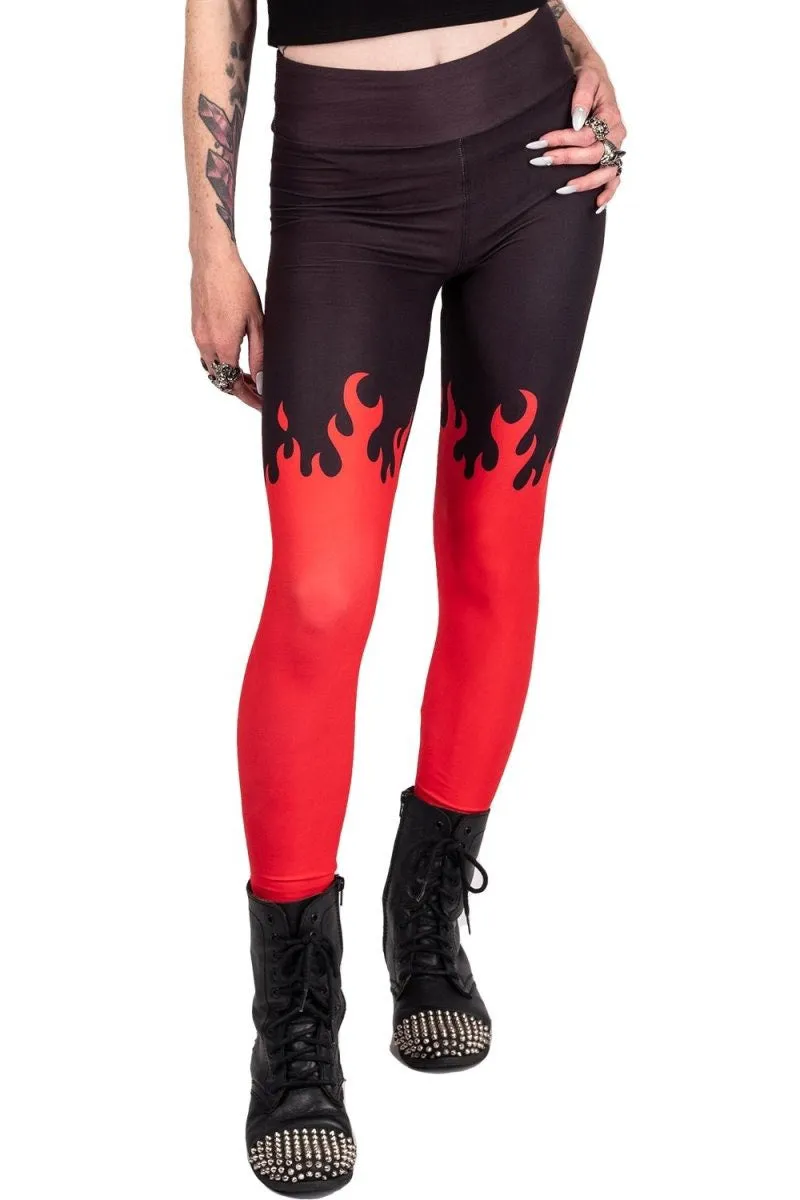 Red Hot Fire High Waist Leggings sold by Vampire Freaks