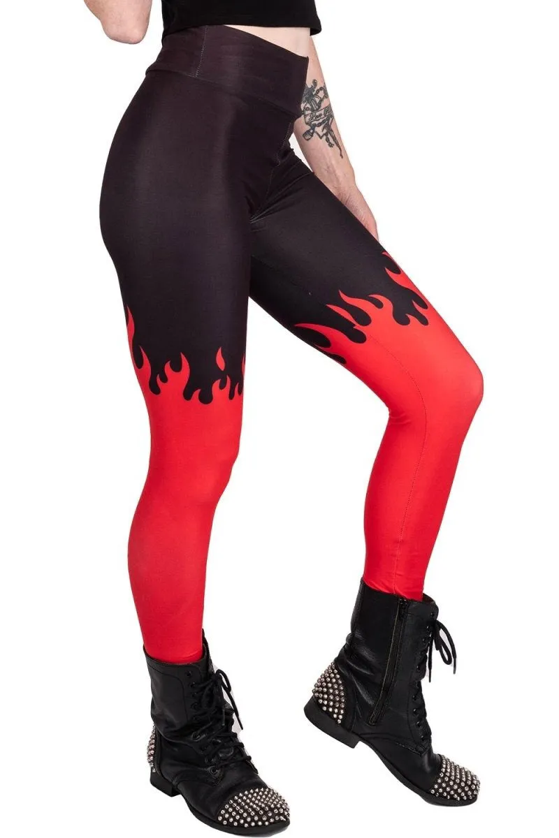 Red Hot Fire High Waist Leggings sold by Vampire Freaks product image thumbnail 2