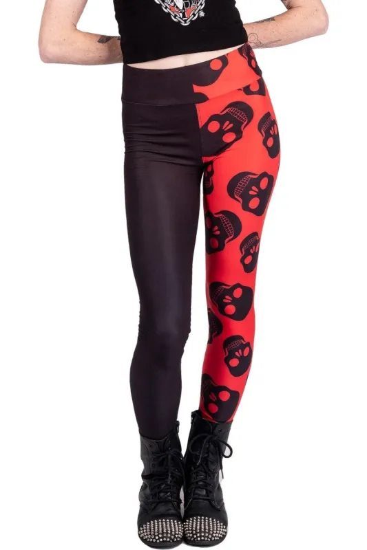 Two Tones Red Skulls High Waist Leggings sold by Vampire Freaks