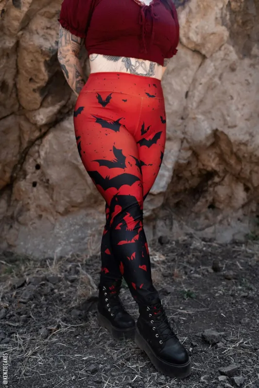 Bite Me Vampire Bat Leggings [RED/BLACK] sold by Vampire Freaks