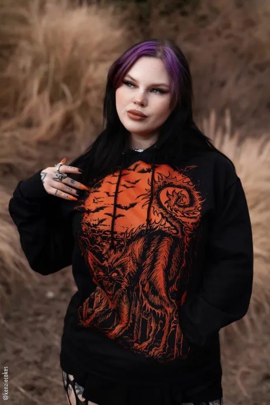 Halloween Cat Hoodie [PUMPKIN ORANGE] [Zipper or Pullover] sold by Vampire Freaks