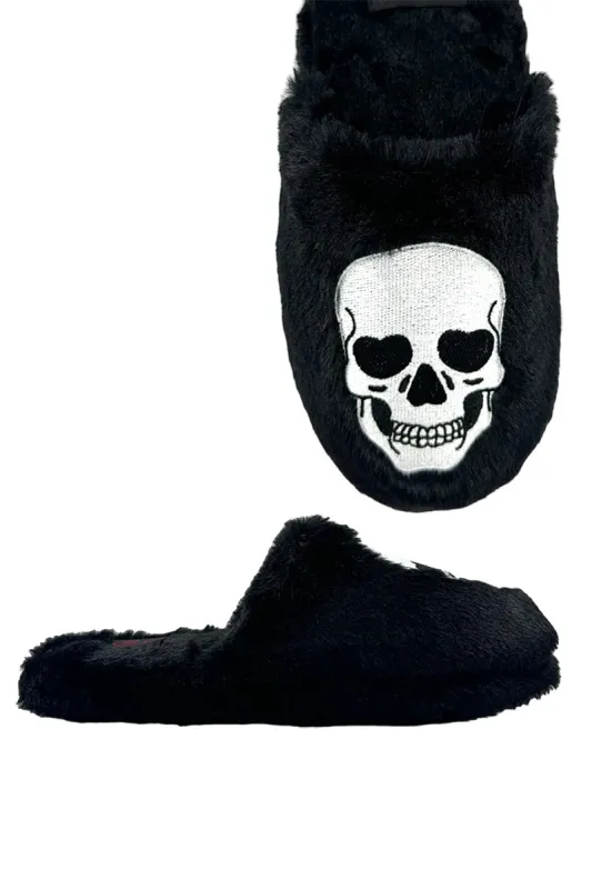 Kreepy Kozy Skull Slippers [BLACK/WHITE] sold by Vampire Freaks