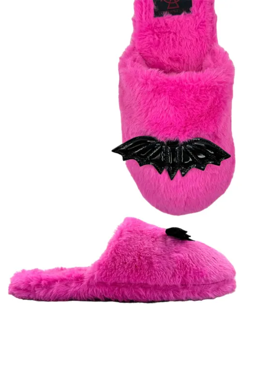 Kreepy Kozy Bat Slippers [HOT PINK/BLACK] sold by Vampire Freaks